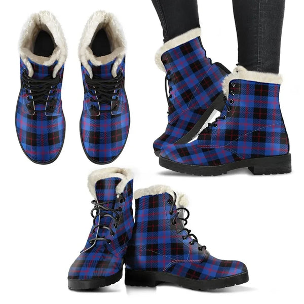 Angus Modern Tartan Classic Faux Fur Leather Boots