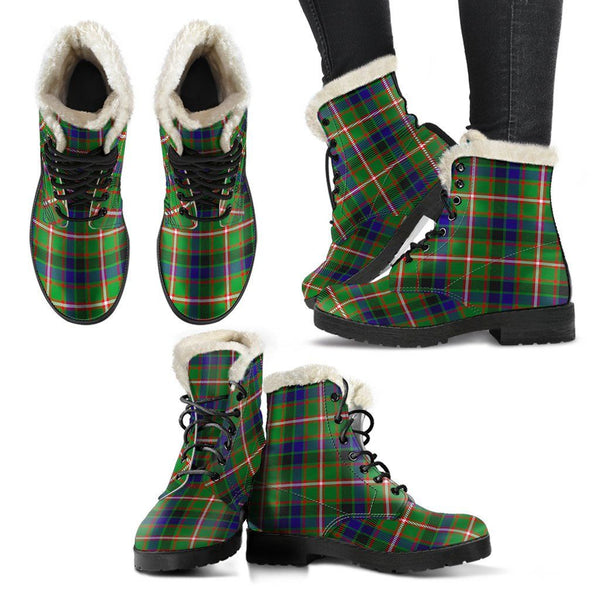 Reid Green Tartan Classic Faux Fur Leather Boots