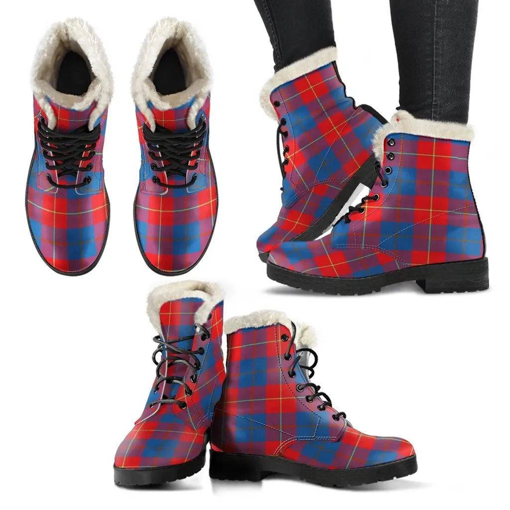 Galloway Red Tartan Classic Faux Fur Leather Boots