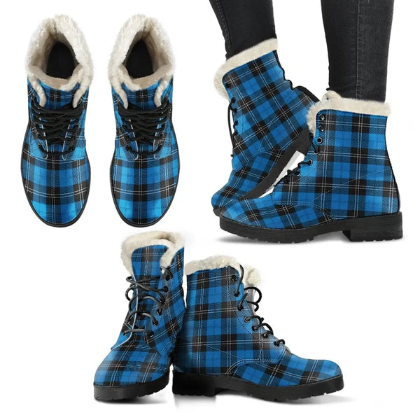 Ramsay Blue Ancient Tartan Classic Faux Fur Leather Boots