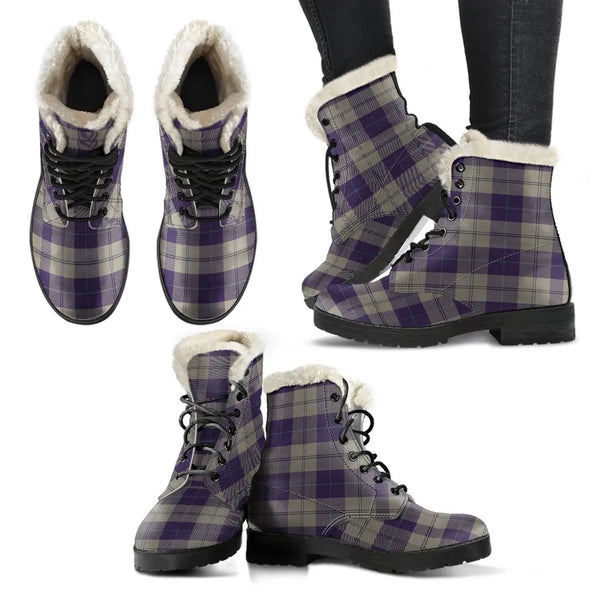 Cunningham Dress Blue Dancers Tartan Classic Faux Fur Leather Boots