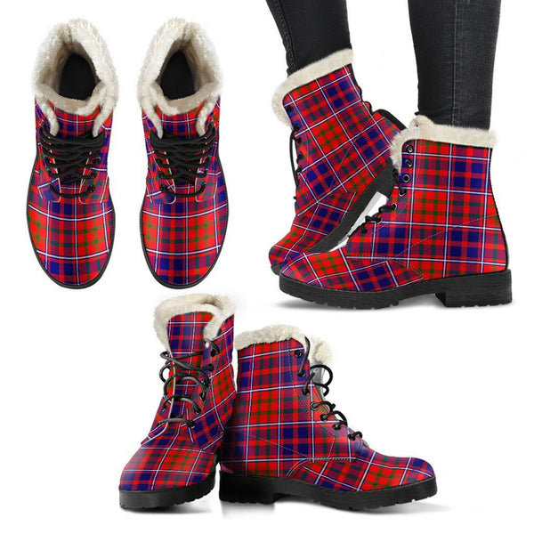 Cameron Of Lochiel Modern Tartan Classic Faux Fur Leather Boots