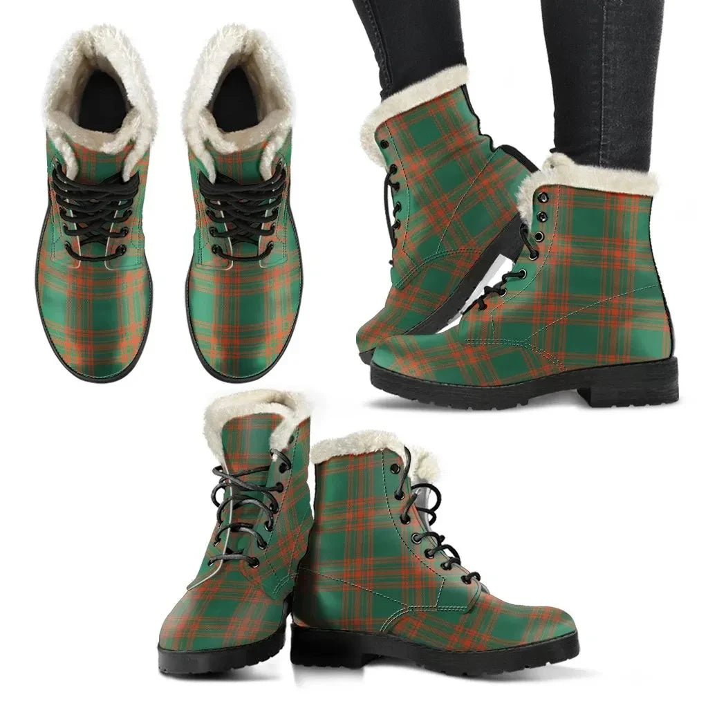 Menzies Green Ancient Tartan Classic Faux Fur Leather Boots