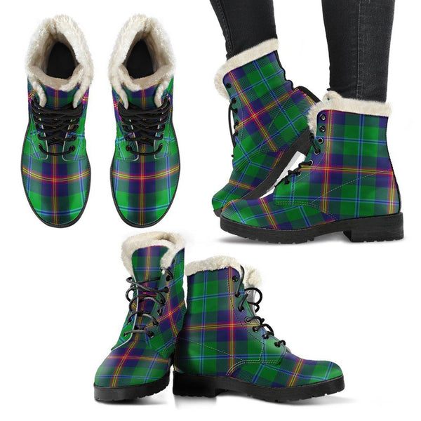 Young Modern Tartan Classic Faux Fur Leather Boots