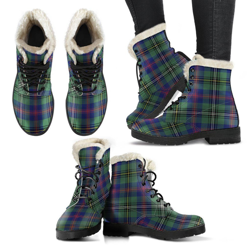 Wood Modern Tartan Classic Faux Fur Leather Boots