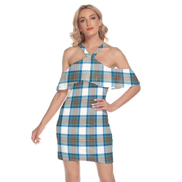 Stewart Muted Blue Tartan Classic Shoulder Cami Dress