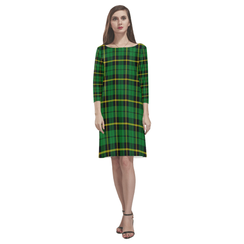 Wallace Hunting - Green Tartan Classic Round Neck Dress