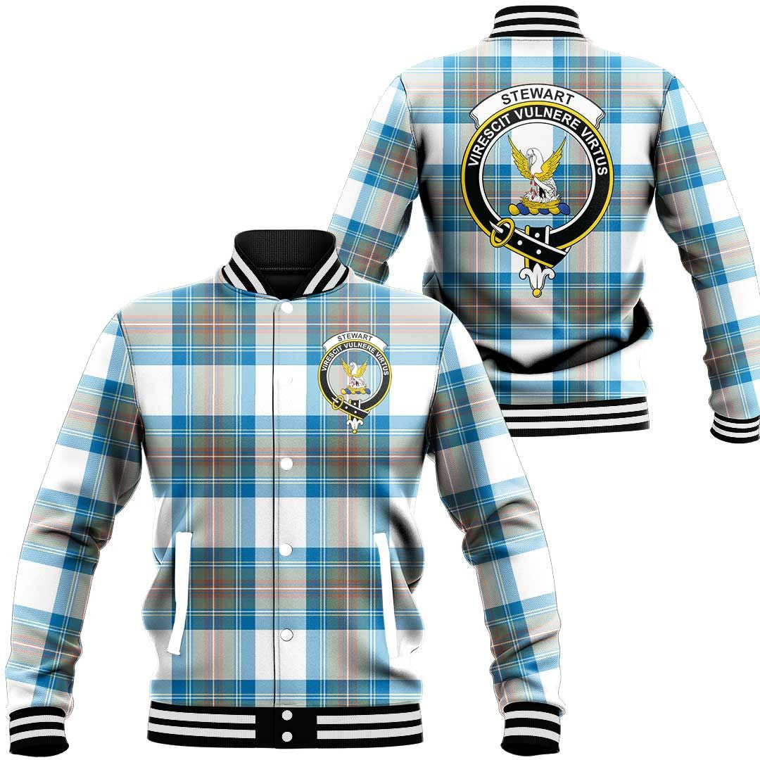 Stewart Muted Blue Tartan Classic Crest Baseball Jacket