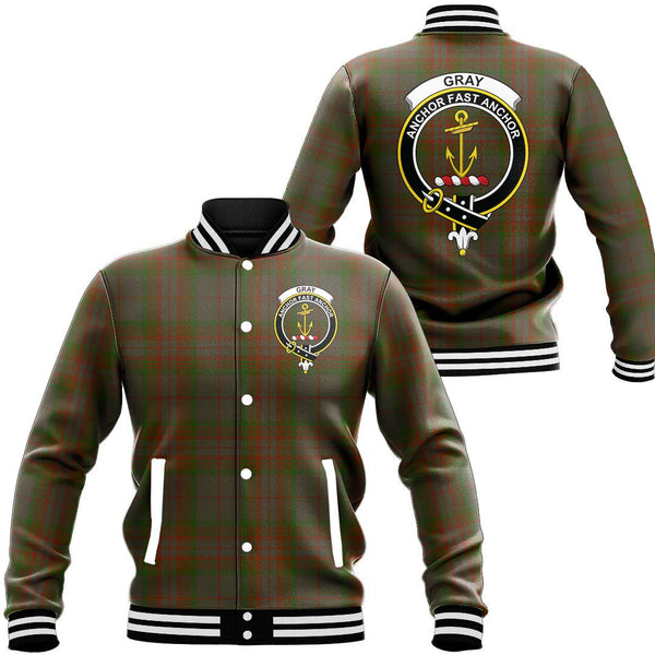 Gray Hunting Tartan Classic Crest Baseball Jacket