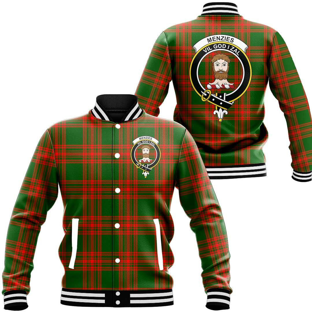 Menzies Green Modern Tartan Classic Crest Baseball Jacket