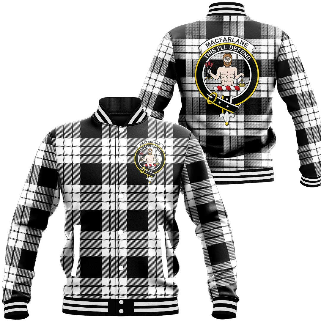 MacFarlane Black & White Ancient Tartan Classic Crest Baseball Jacket