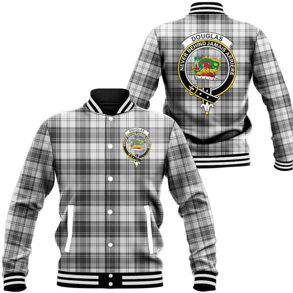 Douglas Grey Modern Tartan Classic Crest Baseball Jacket