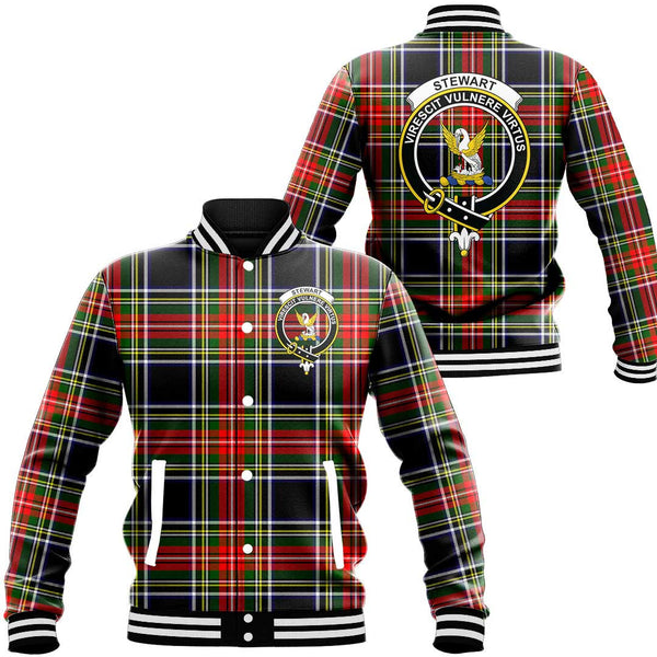 Stewart Black Tartan Classic Crest Baseball Jacket