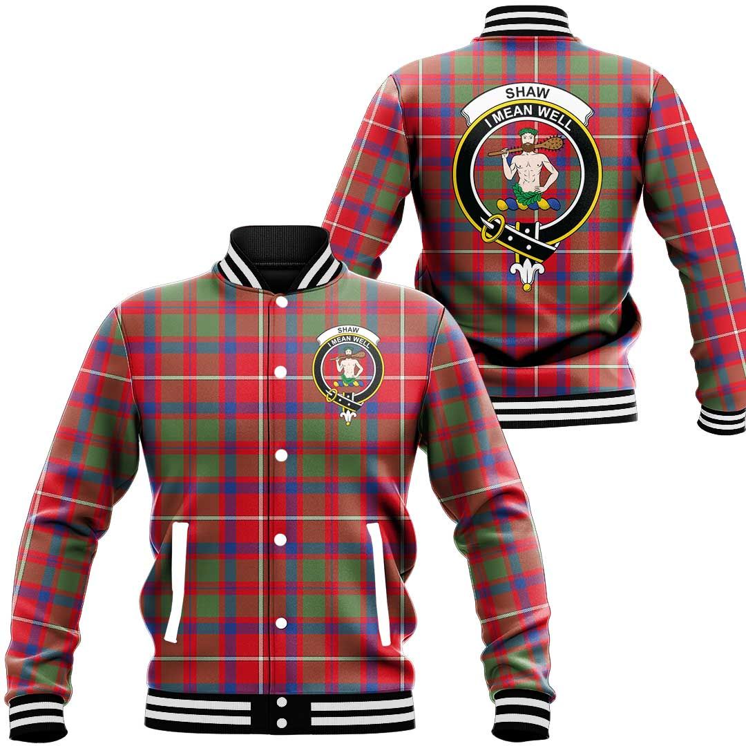 Shaw Red Modern Tartan Classic Crest Baseball Jacket