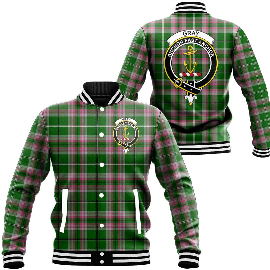 Gray Tartan Classic Crest Baseball Jacket