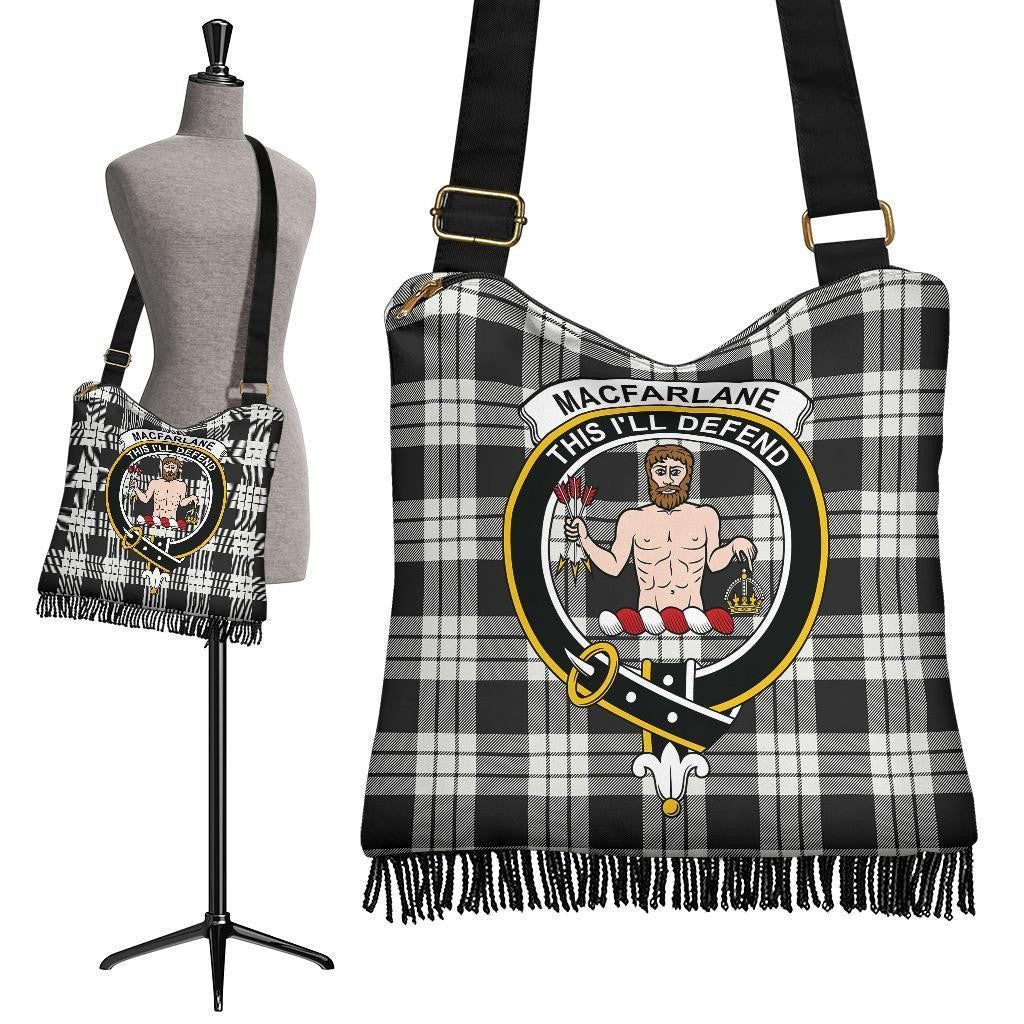 MacFarlane Black & White Ancient Tartan Classic Crest Boho Handbag