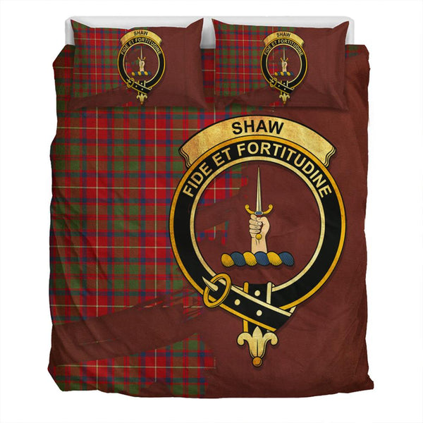 Shaw Red Modern Tartan Classic Crest Bedding Set