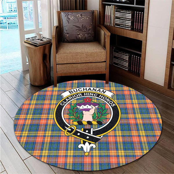 Buchanan Ancient Tartan Classic Crest Round Carpet