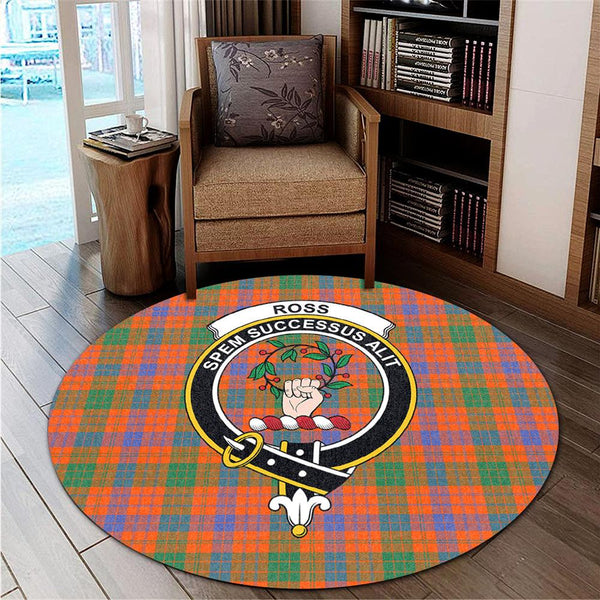 Ross Ancient Tartan Classic Crest Round Carpet