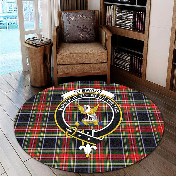 Stewart Black Tartan Classic Crest Round Carpet