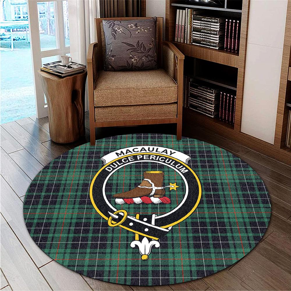 MacAulay Hunting Ancient Tartan Classic Crest Round Carpet