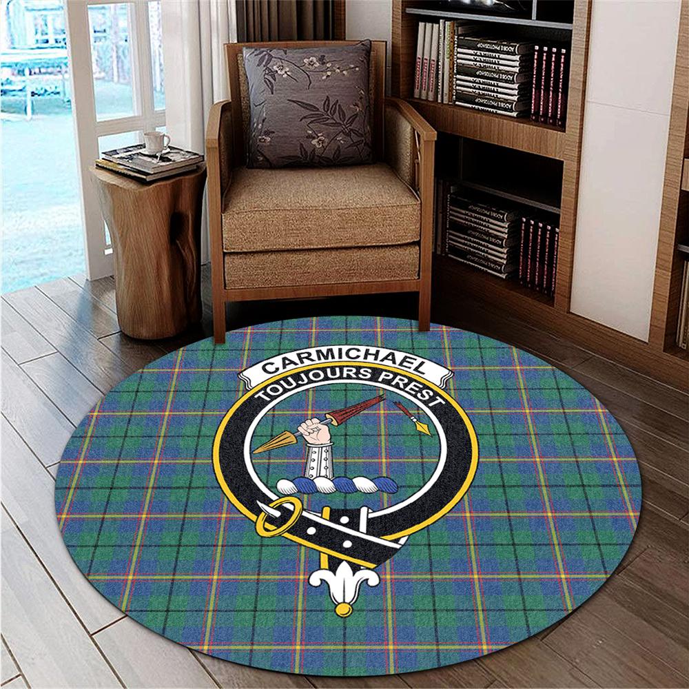 Carmichael Ancient Tartan Classic Crest Round Carpet