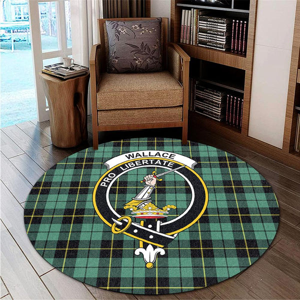 Wallace Hunting Ancient Tartan Classic Crest Round Carpet