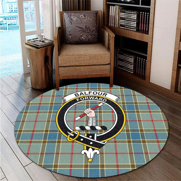 Balfour Blue Tartan Classic Crest Round Carpet