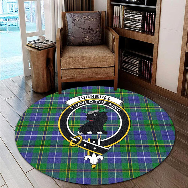 Turnbull Hunting Tartan Classic Crest Round Carpet