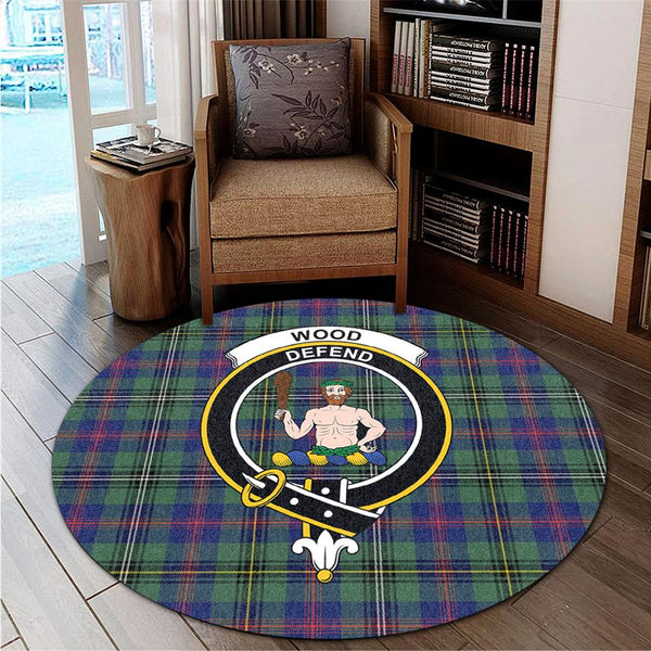 Wood Modern Tartan Classic Crest Round Carpet