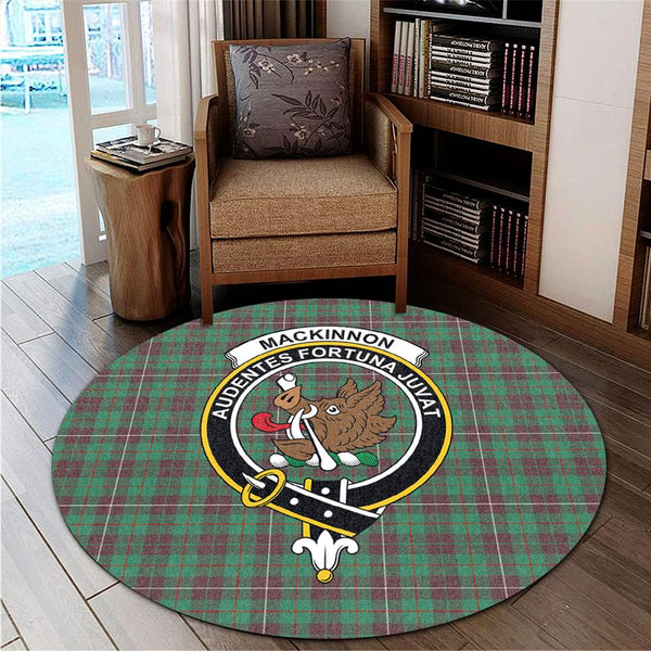 MacKinnon Hunting Ancient Tartan Classic Crest Round Carpet