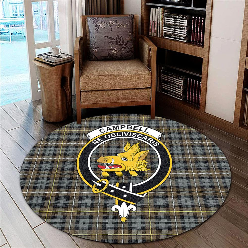 Campbell Argyll Weathered Tartan Classic Crest Round Carpet