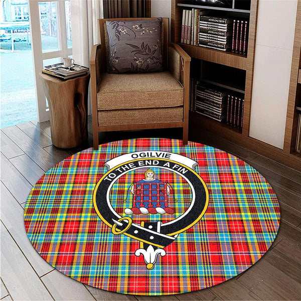 Ogilvie Hunting Ancient Tartan Classic Crest Round Carpet