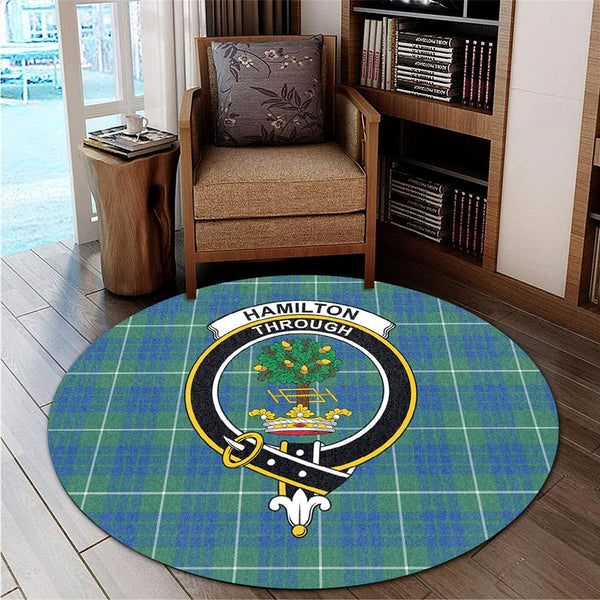 Hamilton Hunting Ancient Tartan Classic Crest Round Carpet