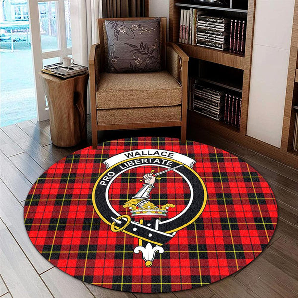 Wallace Hunting - Red Tartan Classic Crest Round Carpet