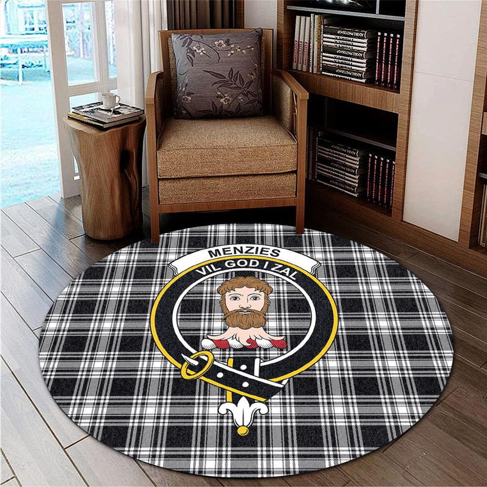 Menzies Black & White Modern Tartan Classic Crest Round Carpet