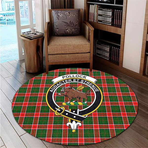 Pollock Modern Tartan Classic Crest Round Carpet