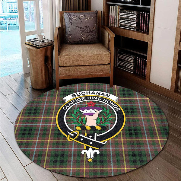 Buchanan Hunting Tartan Classic Crest Round Carpet