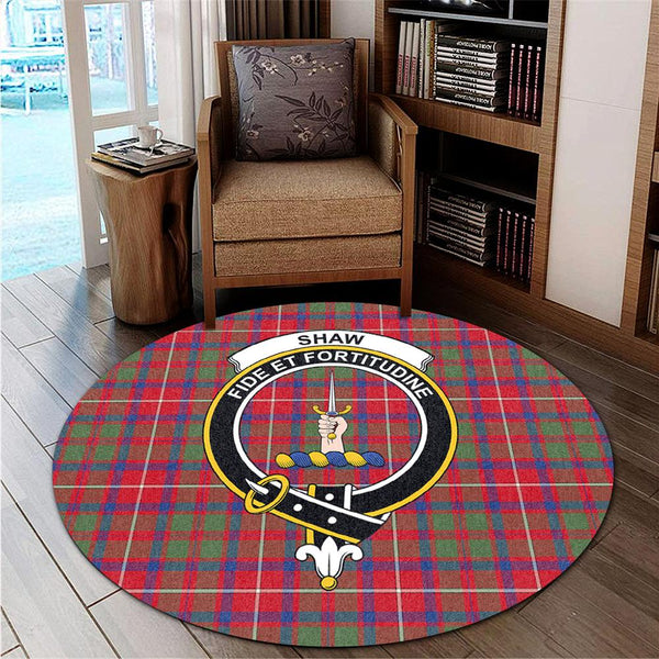 Shaw Red Modern Tartan Classic Crest Round Carpet