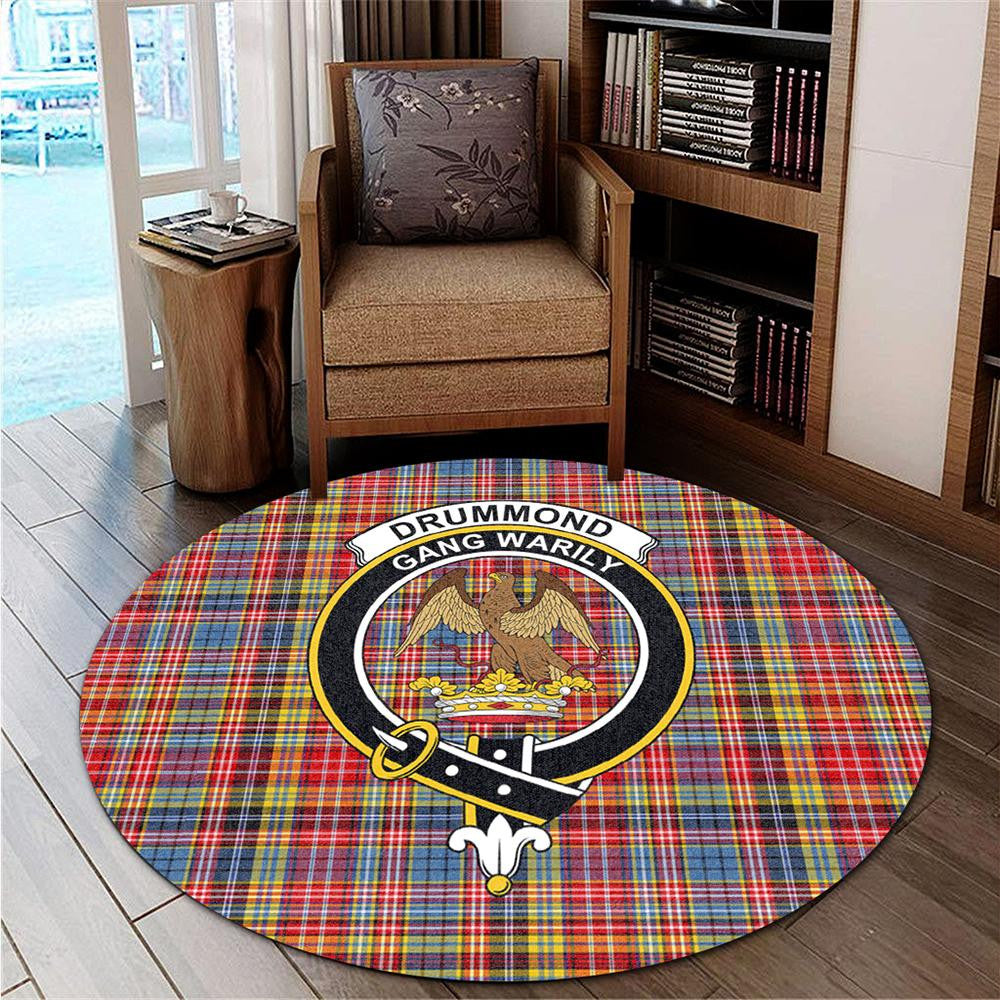 Drummond of Strathallan Tartan Classic Crest Round Carpet