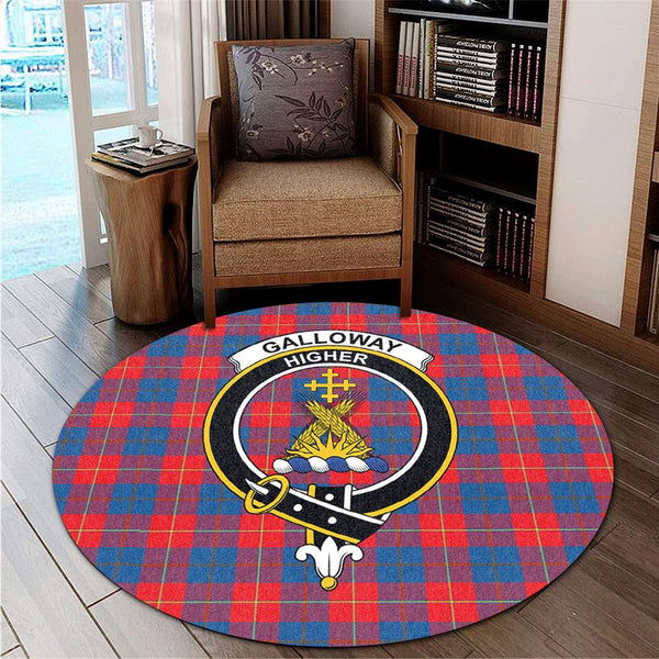 Galloway Red Tartan Classic Crest Round Carpet