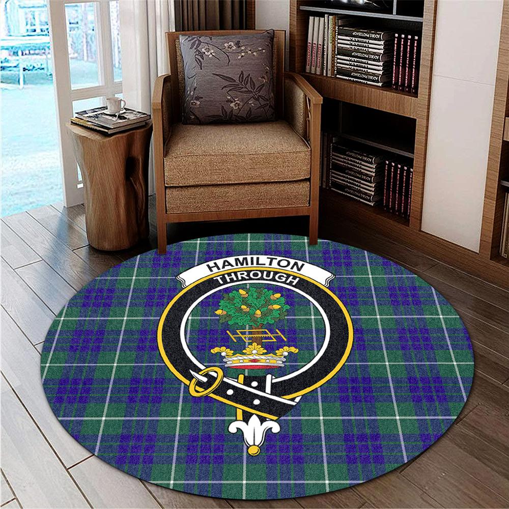 Hamilton Hunting Modern Tartan Classic Crest Round Carpet