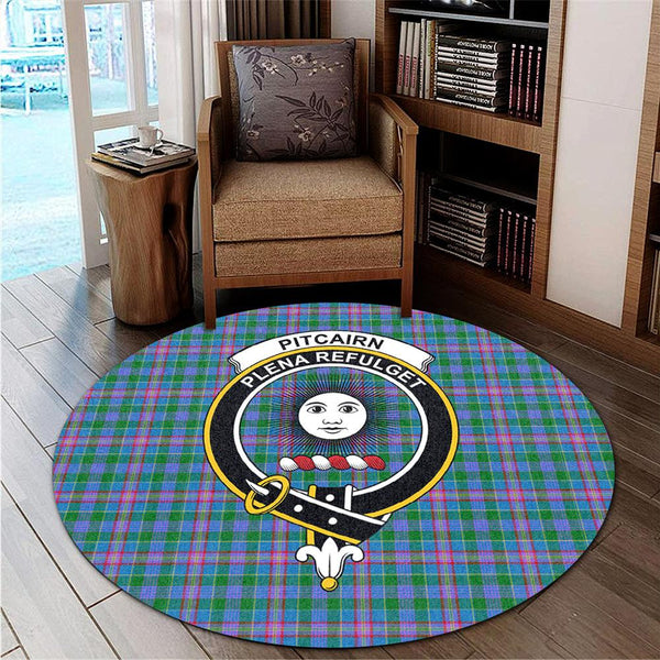 Pitcairn Hunting Tartan Classic Crest Round Carpet