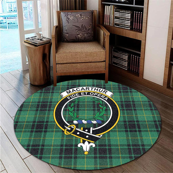 MacArthur Ancient Tartan Classic Crest Round Carpet