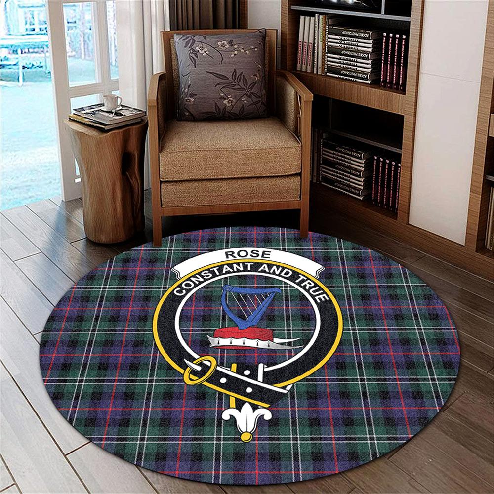 Rose Hunting Modern Tartan Classic Crest Round Carpet