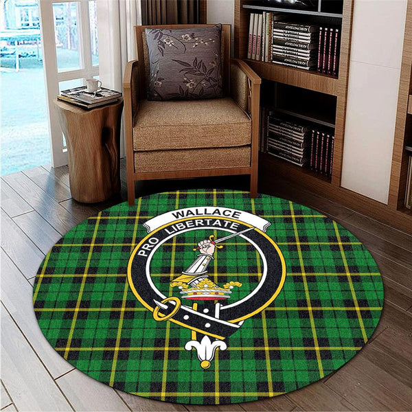 Wallace Hunting - Green Tartan Classic Crest Round Carpet