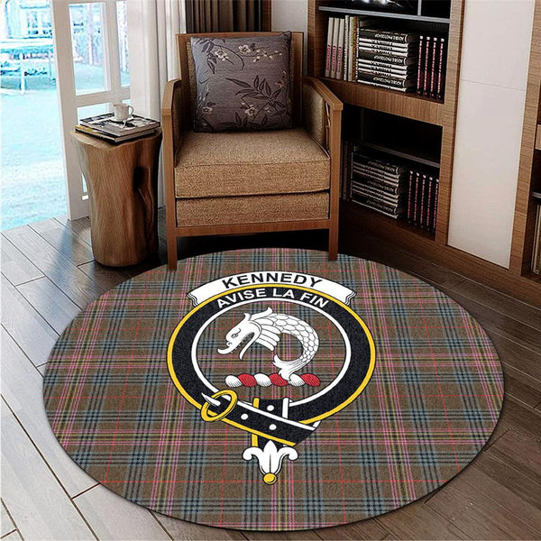 Kennedy Weathered Tartan Classic Crest Round Carpet