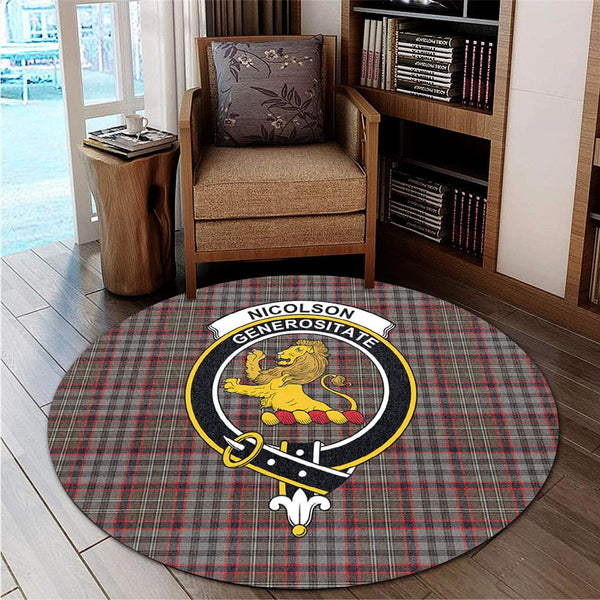 Nicolson Hunting Weathered Tartan Classic Crest Round Carpet