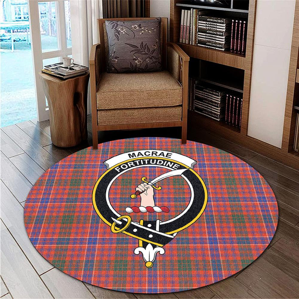 MacRae Ancient Tartan Classic Crest Round Carpet