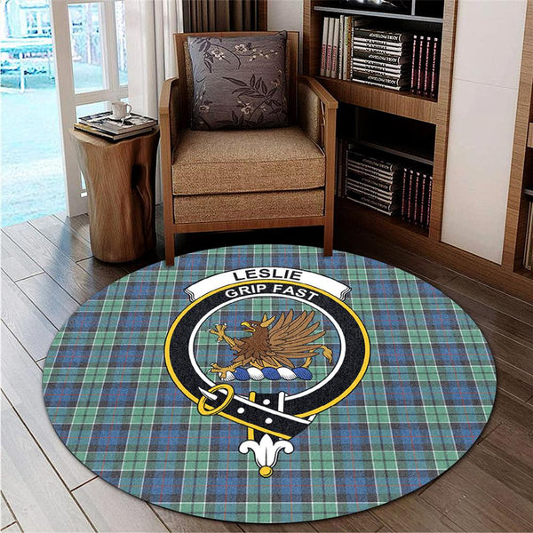 Leslie Hunting Tartan Classic Crest Round Carpet